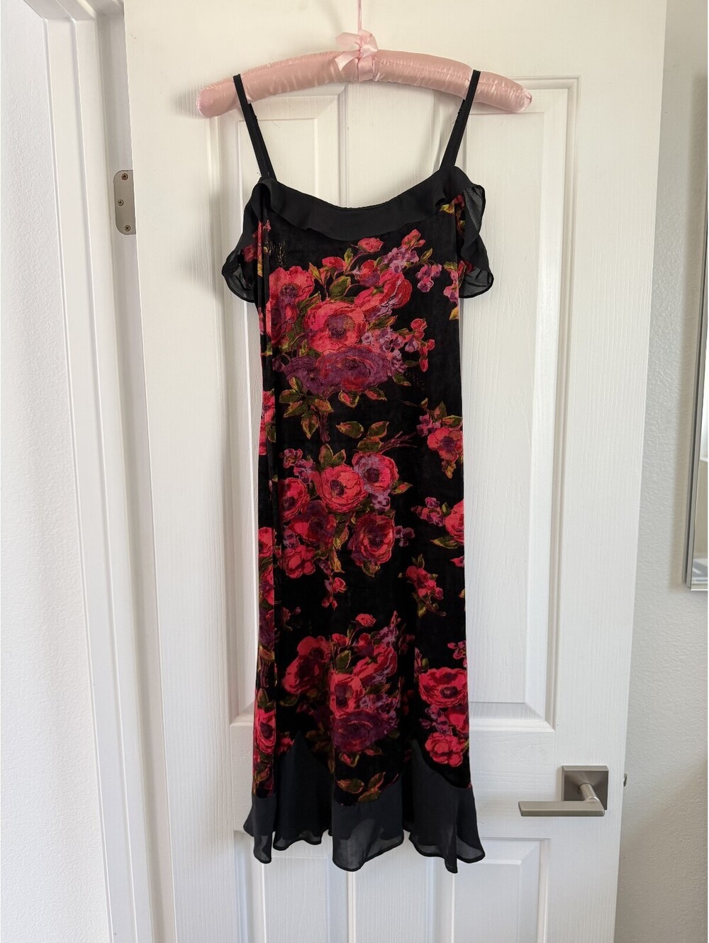 Vintage Betsey Johnson New York Floral Velvet & Silk Slip Dress Size L